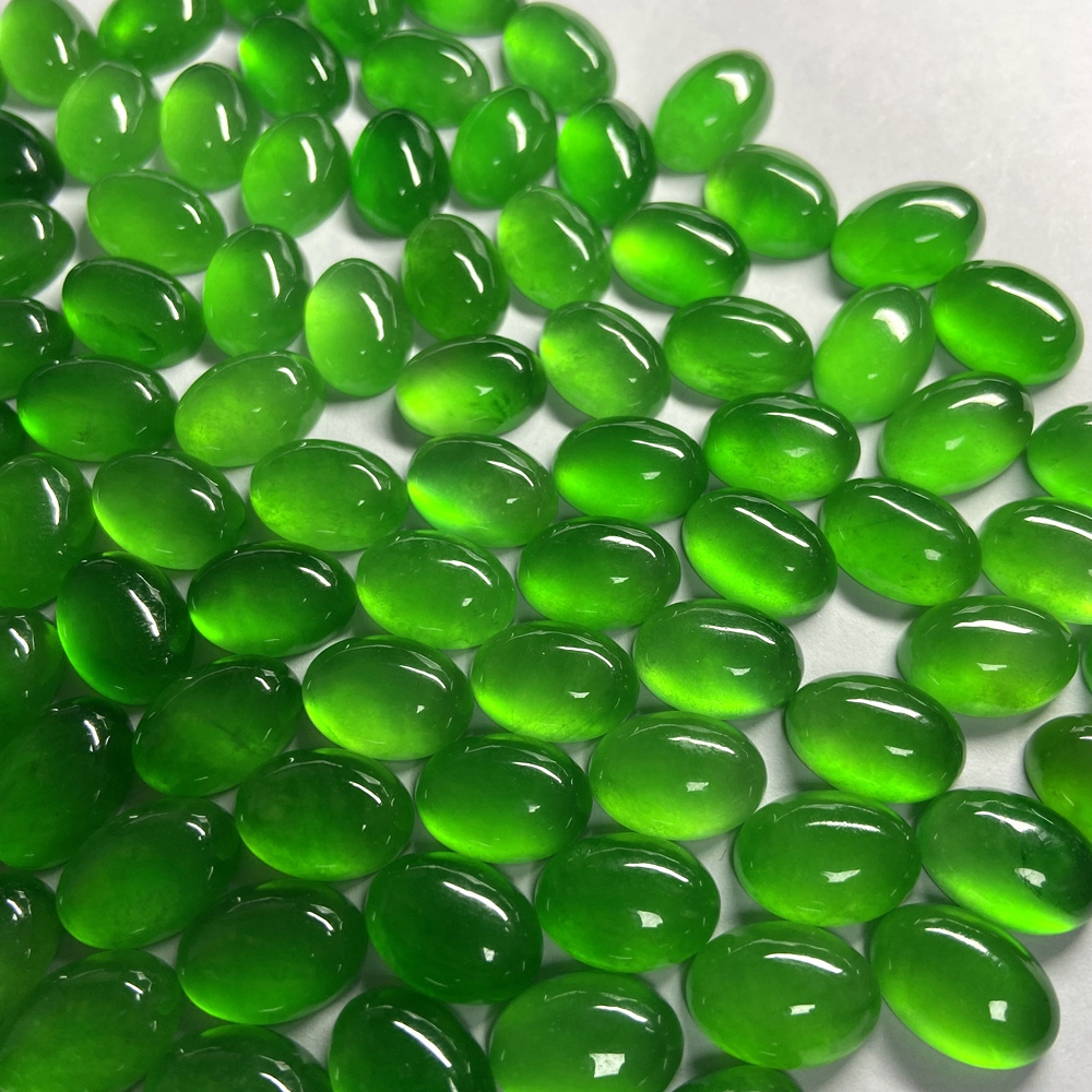 High Quality Flatback Cabochon Natural Green Myanmar Jadeite 14x10mm Loose Gemstone Beads Burma Jade Stone