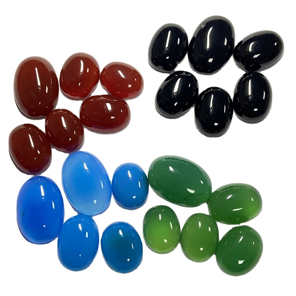 Flat Bottom Green Black Blue Red Onyx Cabochon Gemstone Natural Oval Cut Agate Stone