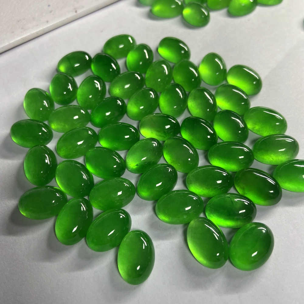 High Quality Flatback Cabochon Natural Green Myanmar Jadeite 14x10mm Loose Gemstone Beads Burma Jade Stone