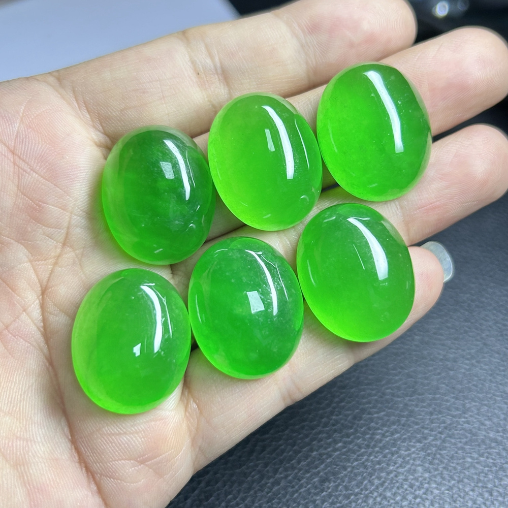 HQ GEMS Natural Green Myanmar Jadeite Loose Gemstone Flatback Cabochon Beads Burma Jade Stone Price