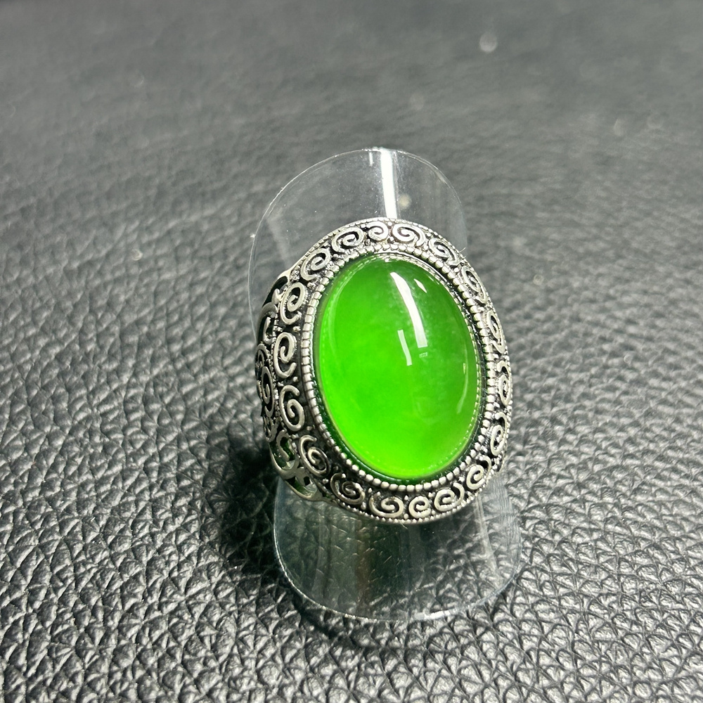 HQ GEMS Oval 13X18mm Sliver S925 Original Burma Jade Stone Men Ring