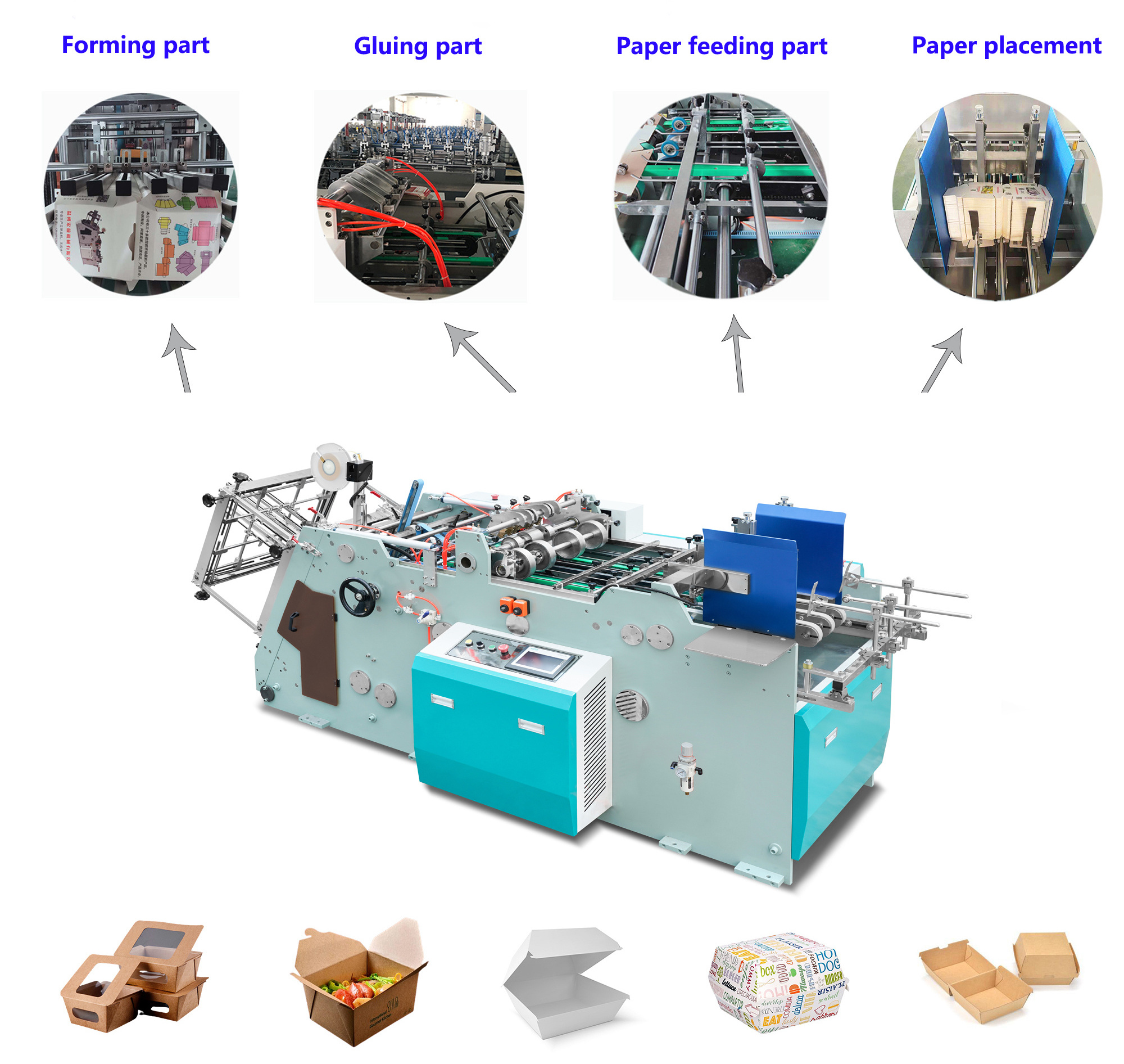 Hongshuo HS-HBJ-800 Paper Lunch Box Machine Automatic Glue Burger and French Fries Boat box machine