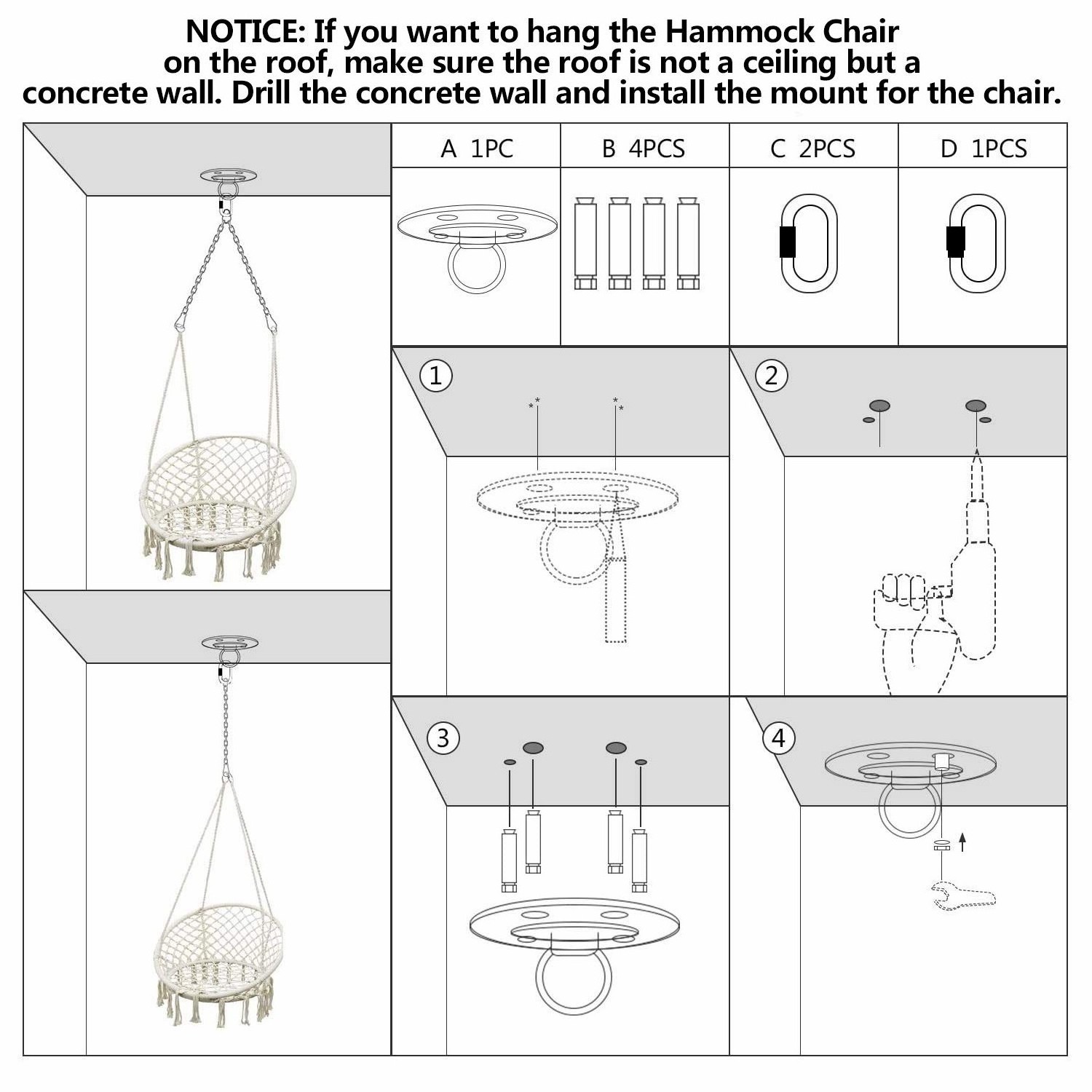 Outdoor Indoor Patio Round Handmade Cotton Rope Hanging Seat Macrame Hammock Swing Chair