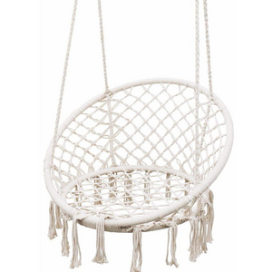 Outdoor Indoor Patio Round Handmade Cotton Rope Hanging Seat Macrame Hammock Swing Chair