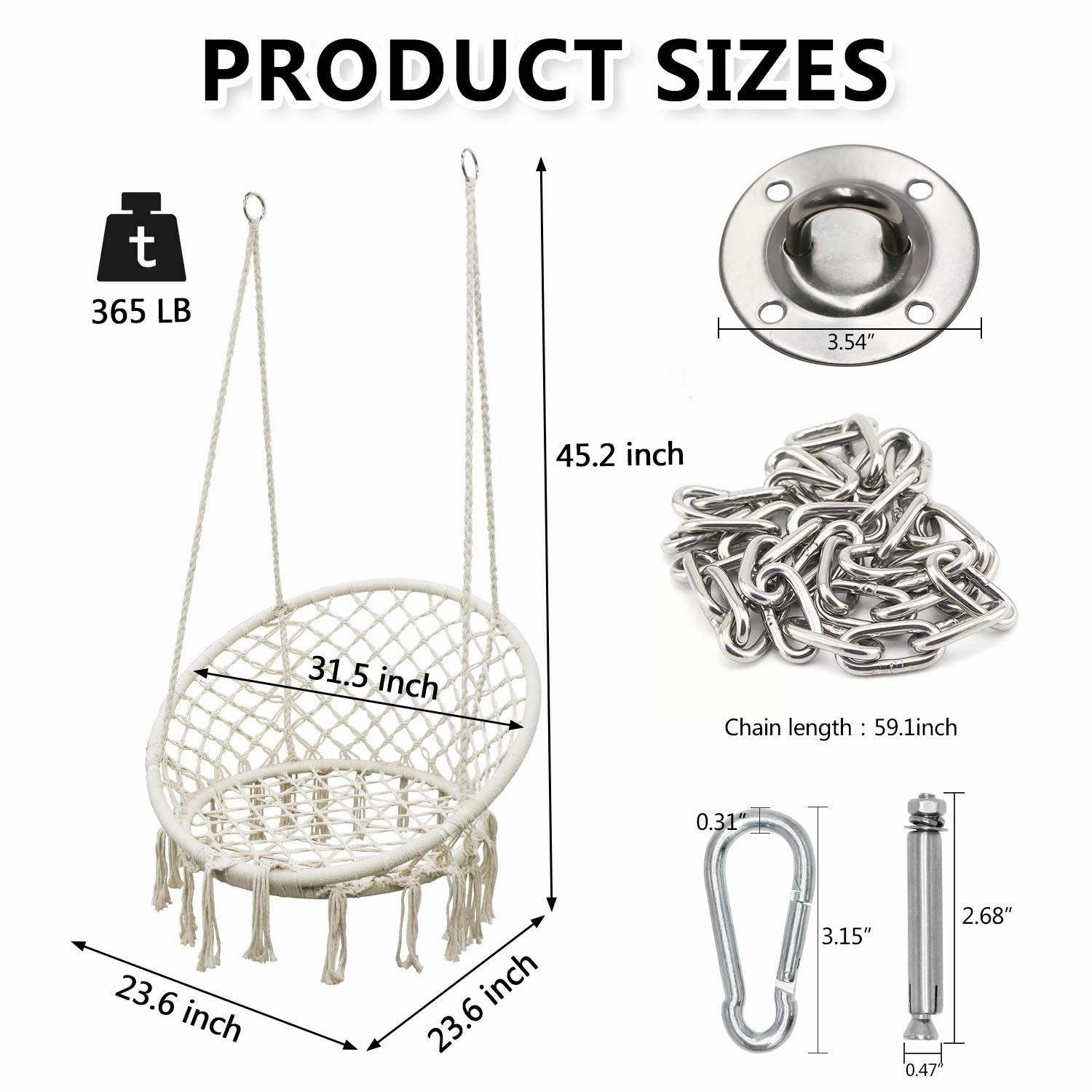 Outdoor Indoor Patio Round Handmade Cotton Rope Hanging Seat Macrame Hammock Swing Chair