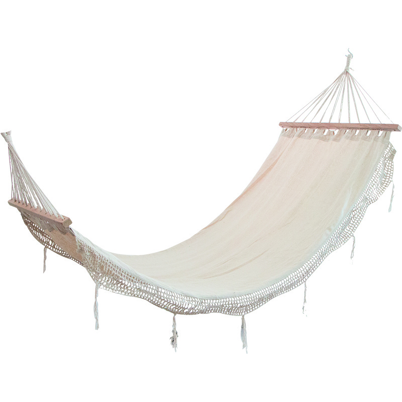 Camping wooden hammock hanging sleeping bed Brazilian tassels hammock with wood spreader bar