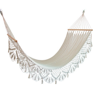 Camping wooden hammock hanging sleeping bed Brazilian tassels hammock with wood spreader bar