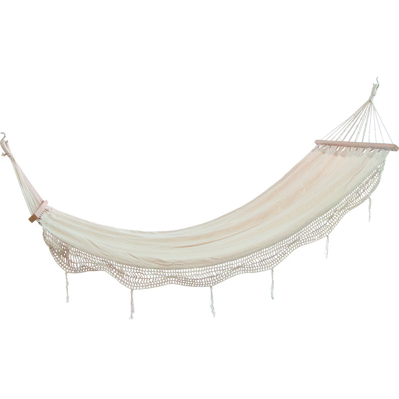 Camping wooden hammock hanging sleeping bed Brazilian tassels hammock with wood spreader bar