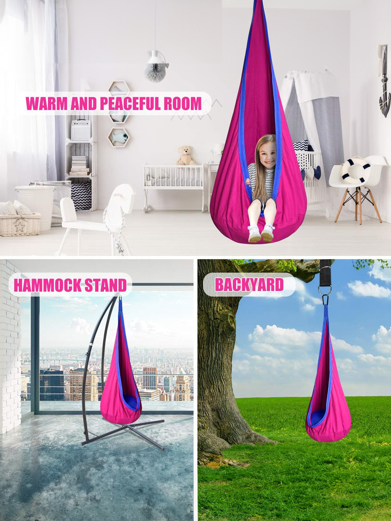 Kids Pod Swing Seat, Hanging Hammock Chair with Inflatable Pillow, Sensory Swing Chair with Pocket for Outdoor and Indoor