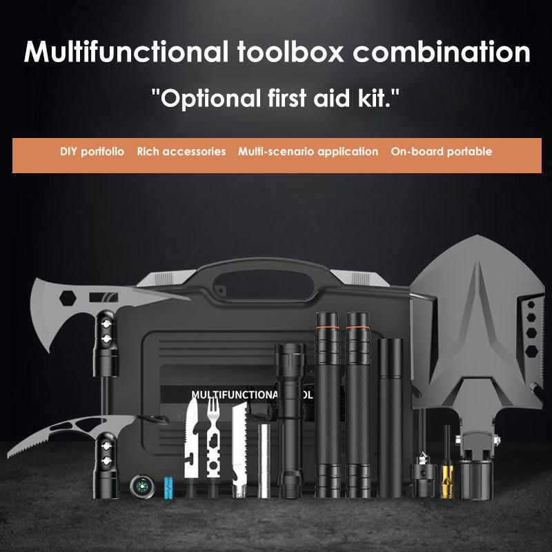 Portable Multifunctional field survival kit engineer shovel axe hoe knife and fork outdoor tool sets kits