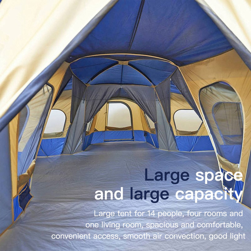 14 Person 4 Rooms Extra Large Cabin Family Camping Tent With 4 Entrances