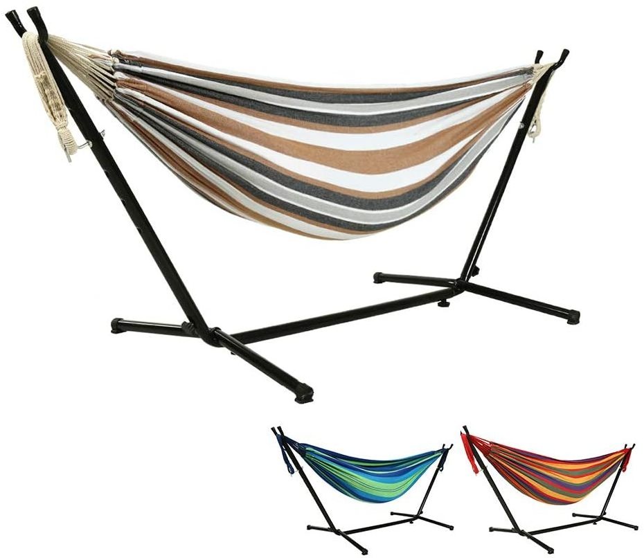 Outdoor Garden Adult Iron Folding Hammock Stand Cotton Hanging Swing Bed Hammock with Metal Frame