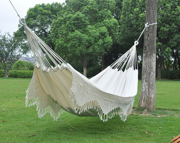 Outdoor Bohemian indoor chair this white swing bed fringed cotton canvas tassels hammock