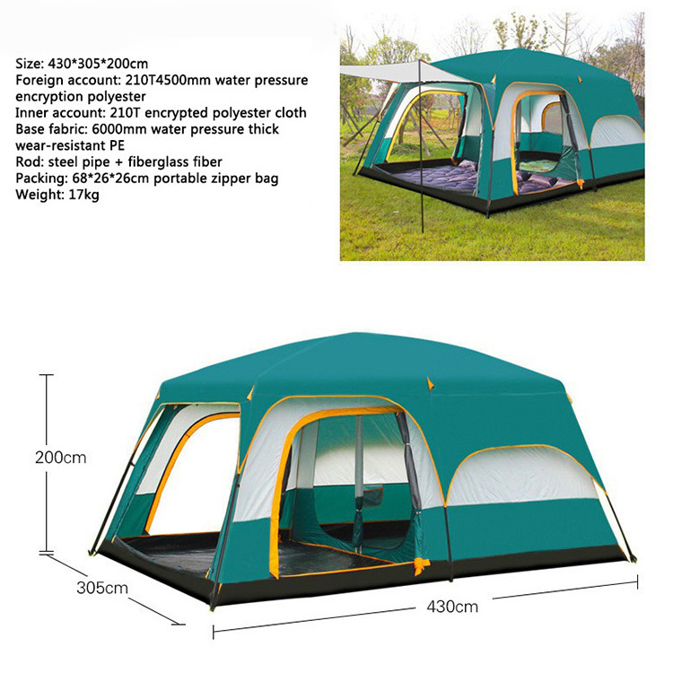 8-10 person Big Camping Tent Waterproof 2 Bedrooms big size travel tent Outdoor camping tent for family