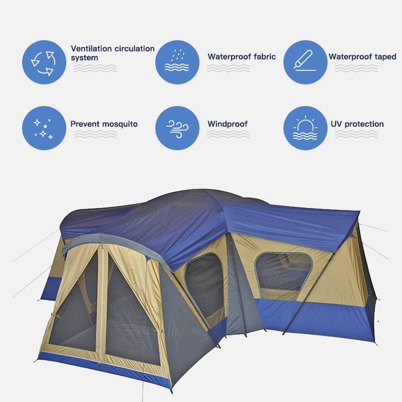 14 Person 4 Rooms Extra Large Cabin Family Camping Tent With 4 Entrances