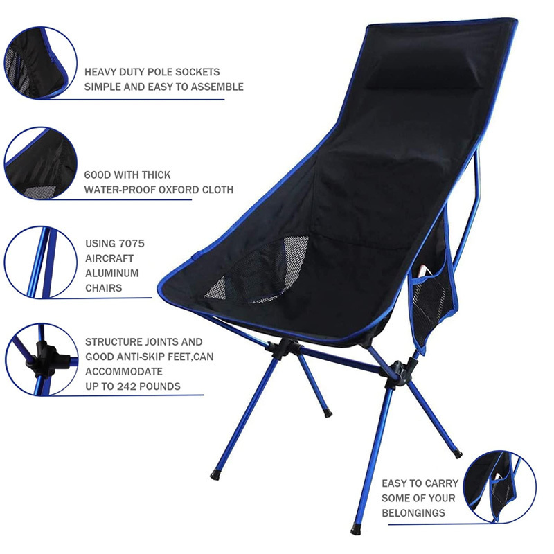 Portable aluminum alloy outdoor leisure high back lightweight folding camping chair