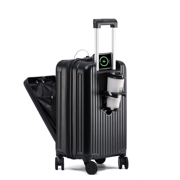 Custom hardcase abs pc big luggage supplier laugage suit cases for expand suitcase baggage with USB charging cup holder