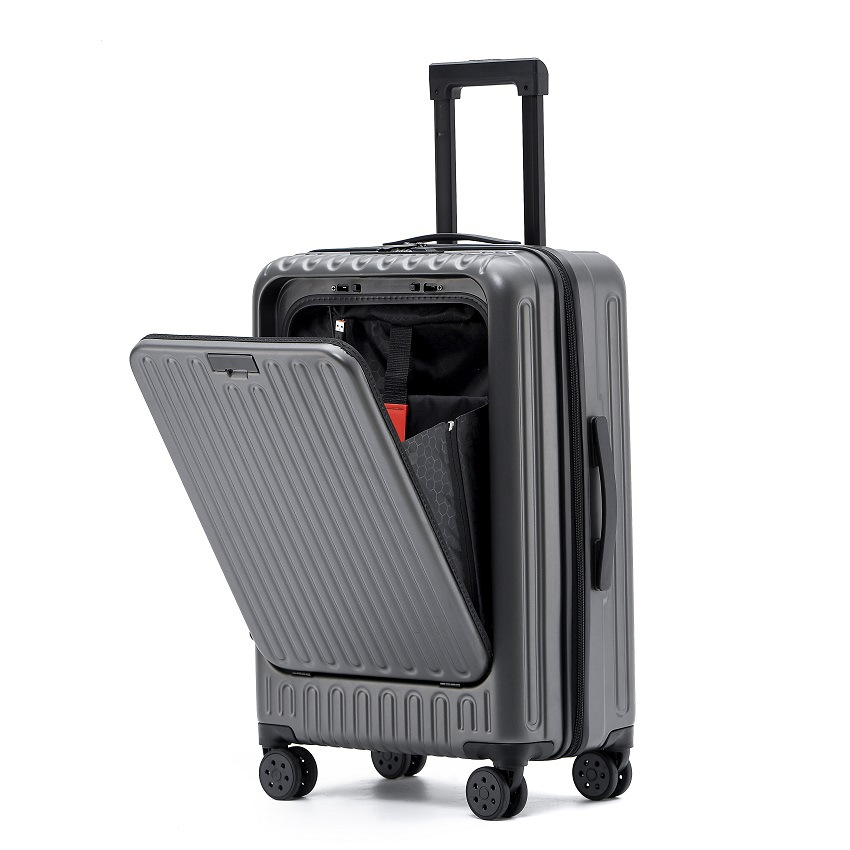 Custom hardcase abs pc big luggage supplier laugage suit cases for expand suitcase baggage with USB charging cup holder