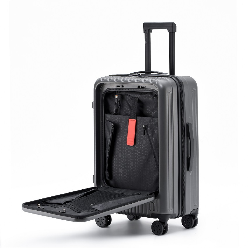 Custom hardcase abs pc big luggage supplier laugage suit cases for expand suitcase baggage with USB charging cup holder