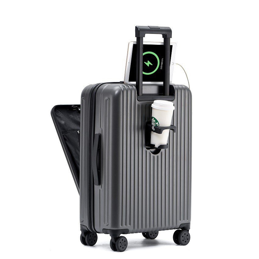 Custom hardcase abs pc big luggage supplier laugage suit cases for expand suitcase baggage with USB charging cup holder