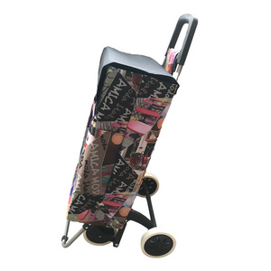 Printing Shopping Trolleys Carts Portable Folding Trolley Cart Supermarket Lightweight Luggage Shopping Trolley Bag