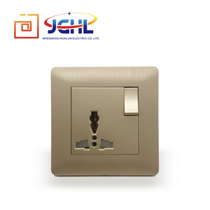 2019 New Mould Champagne Color Brushed Pc Shell UK 13A Multi  Wall Socket Switch With Neon