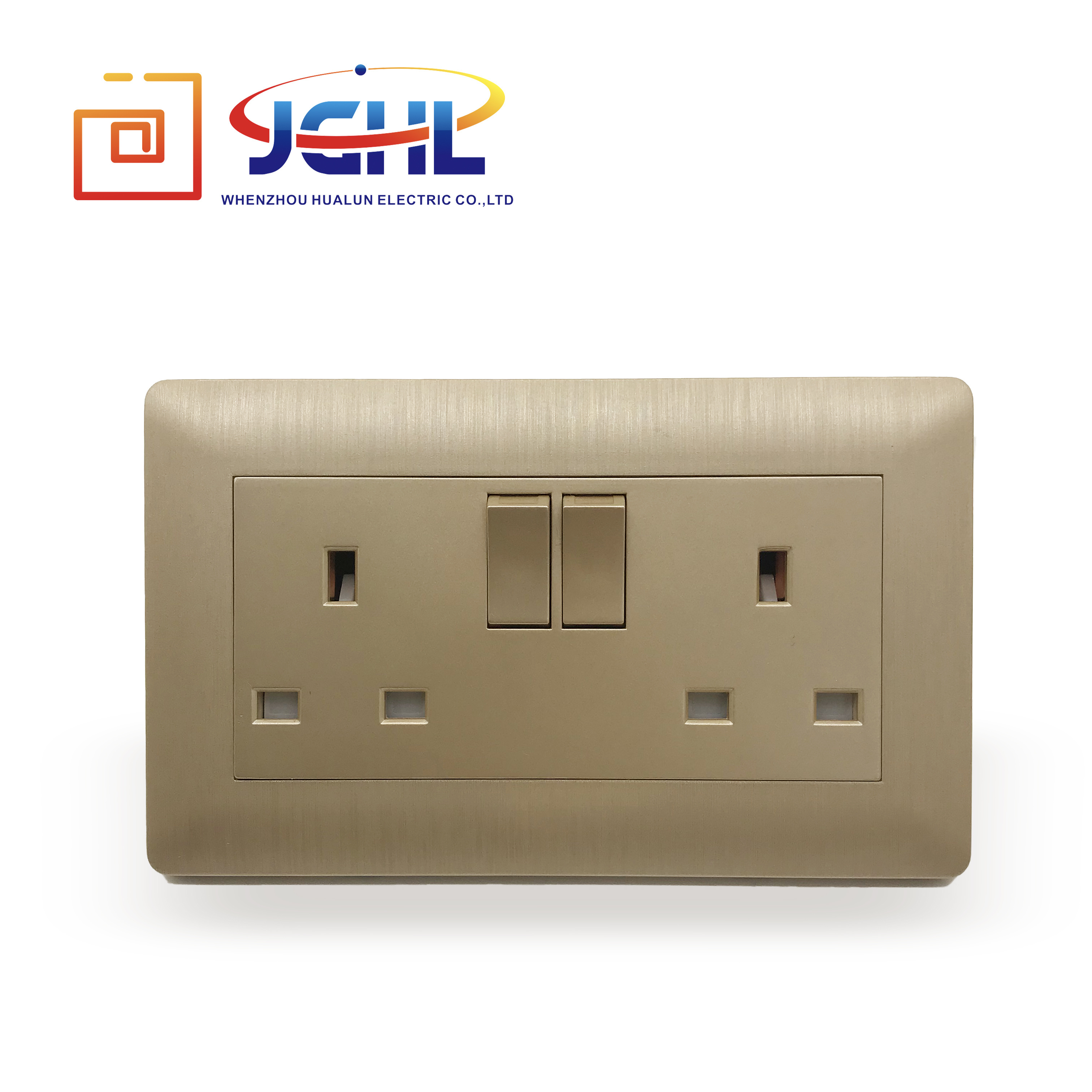 2019 New Mould Champagne Color Brushed Pc Shell UK 13A Multi  Wall Socket Switch With Neon