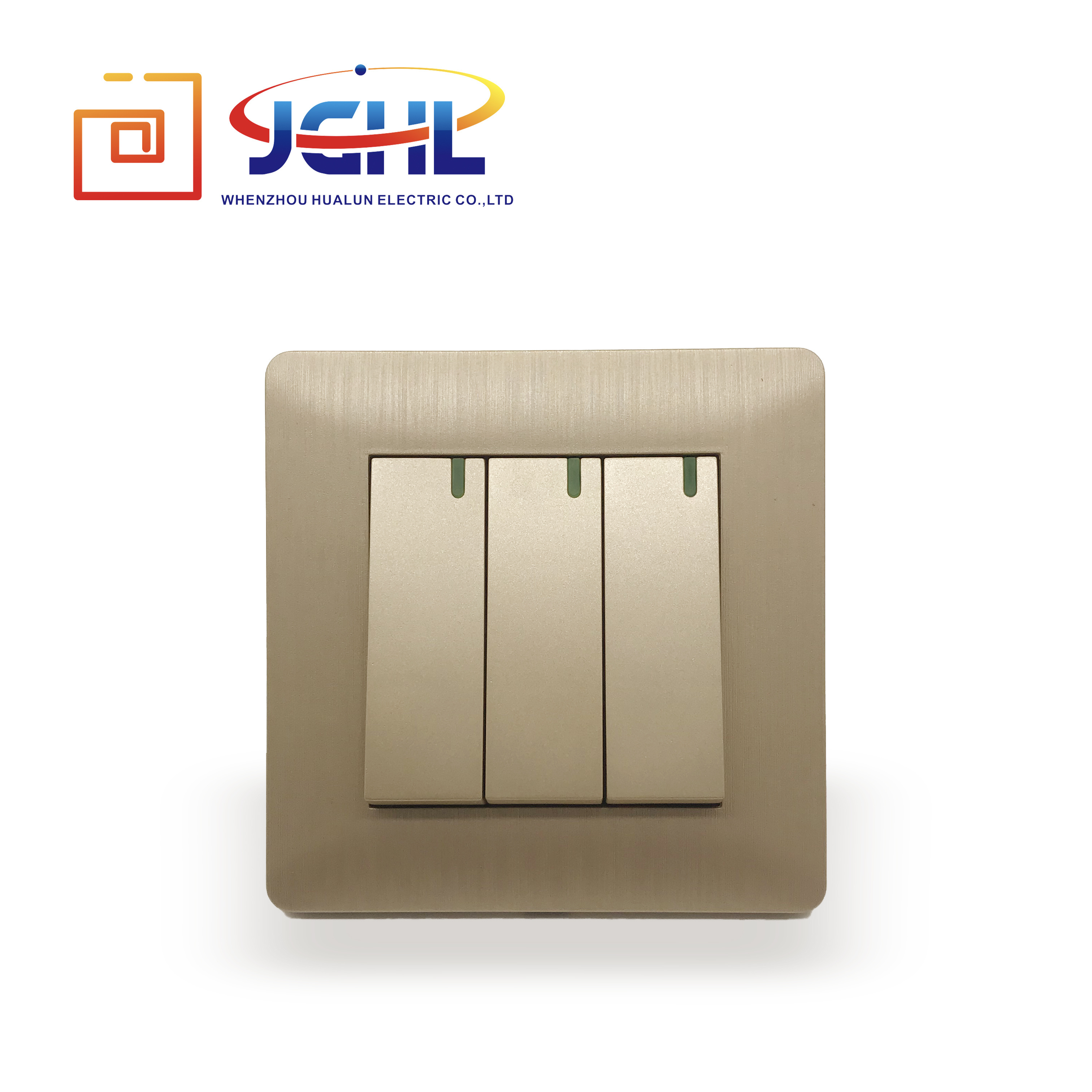 2019 New Mould Champagne Color Brushed Pc Shell 3 gang 1 way Wall Switch