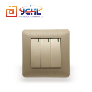 2019 New Mould Champagne Color Brushed Pc Shell 3 gang 1 way Wall Switch