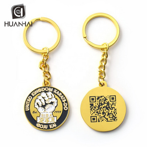 customized gold metal logo soft enamel qr code printing karate keychain