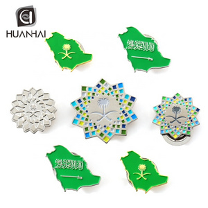 custom map shaped saudi arabia national emblem logo magnetic brooch lapel pin