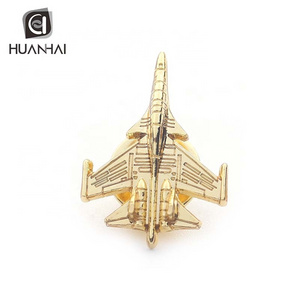 custom bulk souvenir gift golden metal 3D aircraft lapel pin with butterfly clutch