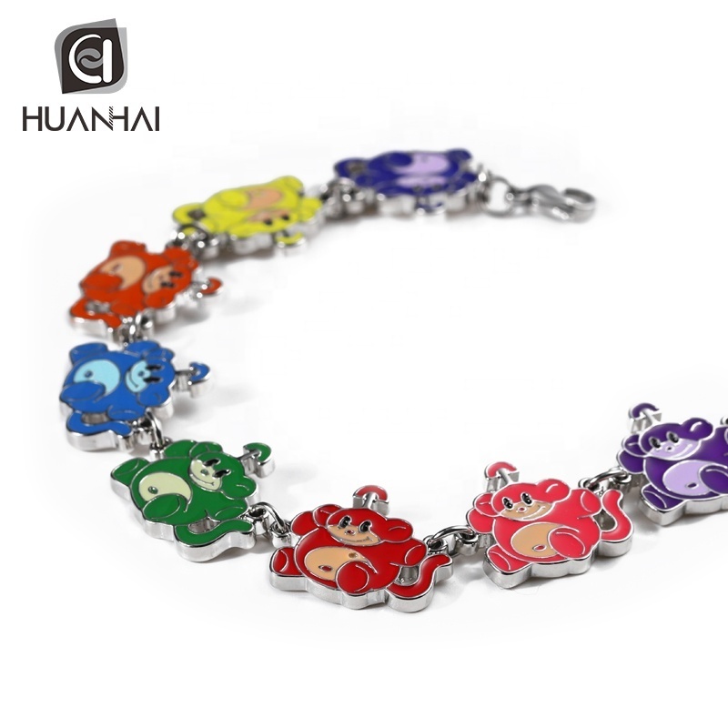 custom color enamel logo silver metal bracelet charm chain metal crafts