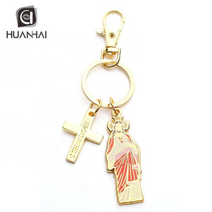 customize gold plated metal hard enamel shaped jesus cross keychain