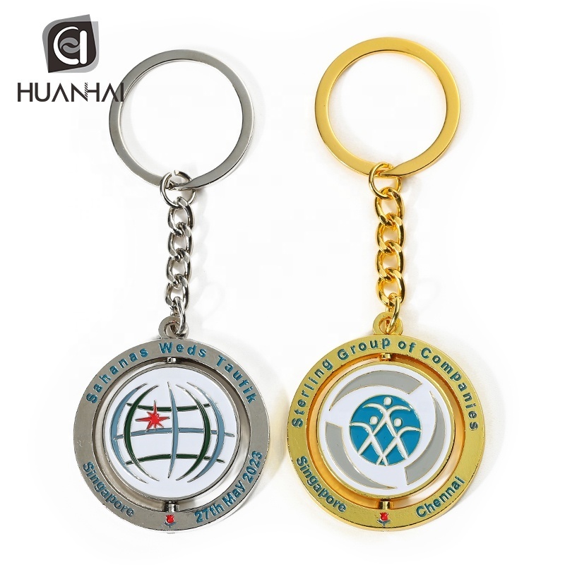 custom gold silver metal soft enamel logo spinning keychains