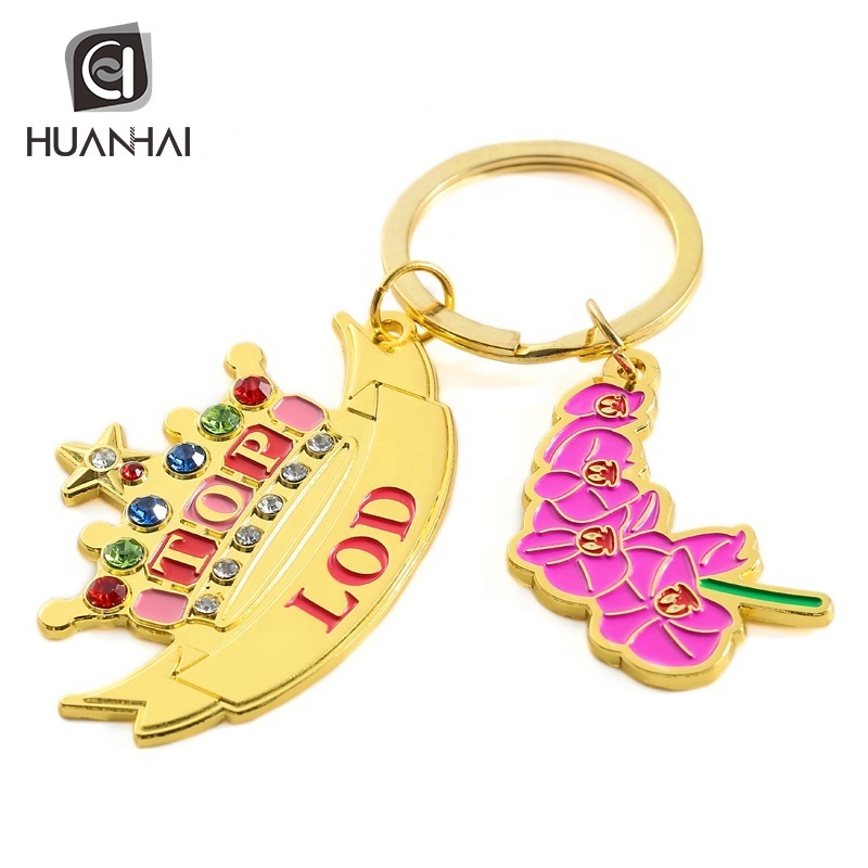 custom gold metal enamel logo diamond color initial crown keychain luxury