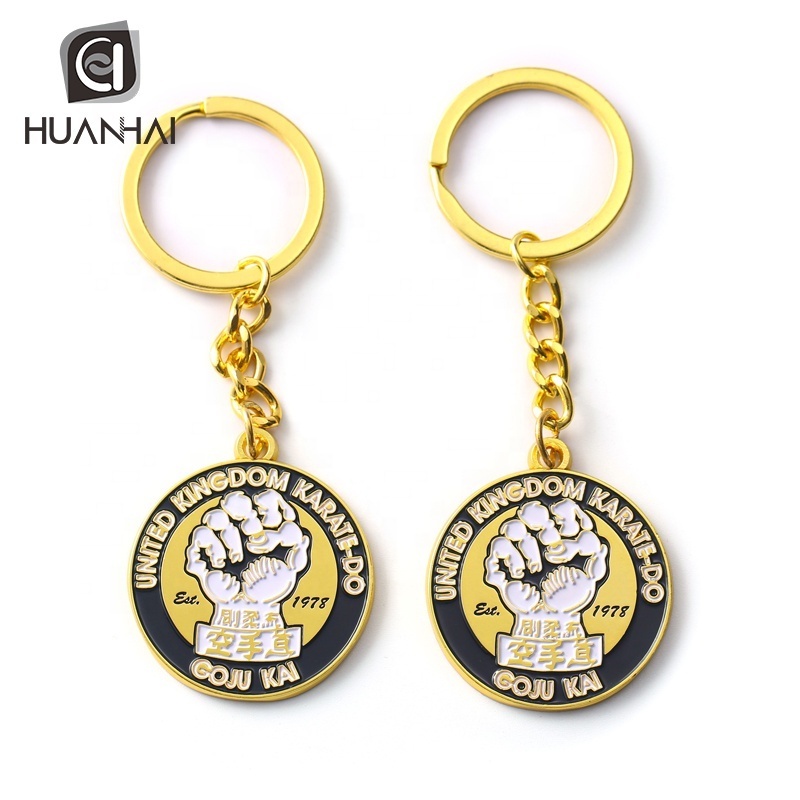 customized gold metal logo soft enamel qr code printing karate keychain