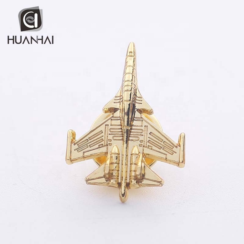 custom bulk souvenir gift golden metal 3D aircraft lapel pin with butterfly clutch