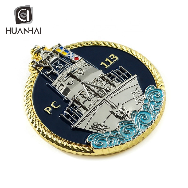 customized enamel 3d logo Spanish aircraft carrier two tone metal coin souvenir