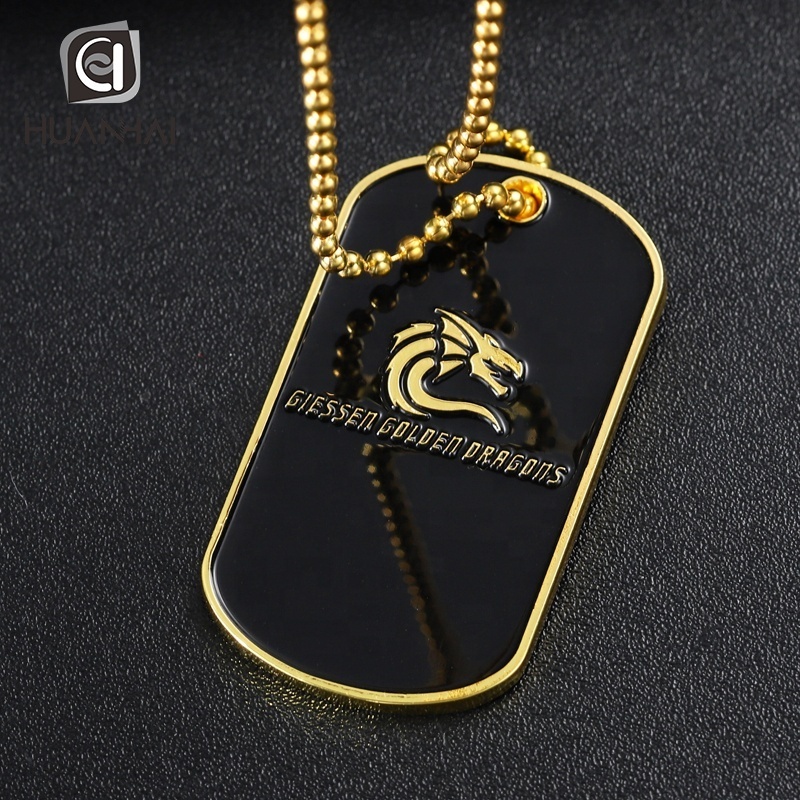 customize logo laser engraving stainless steel metal zinc alloy die casting enamel logo necklace dog tag for sale