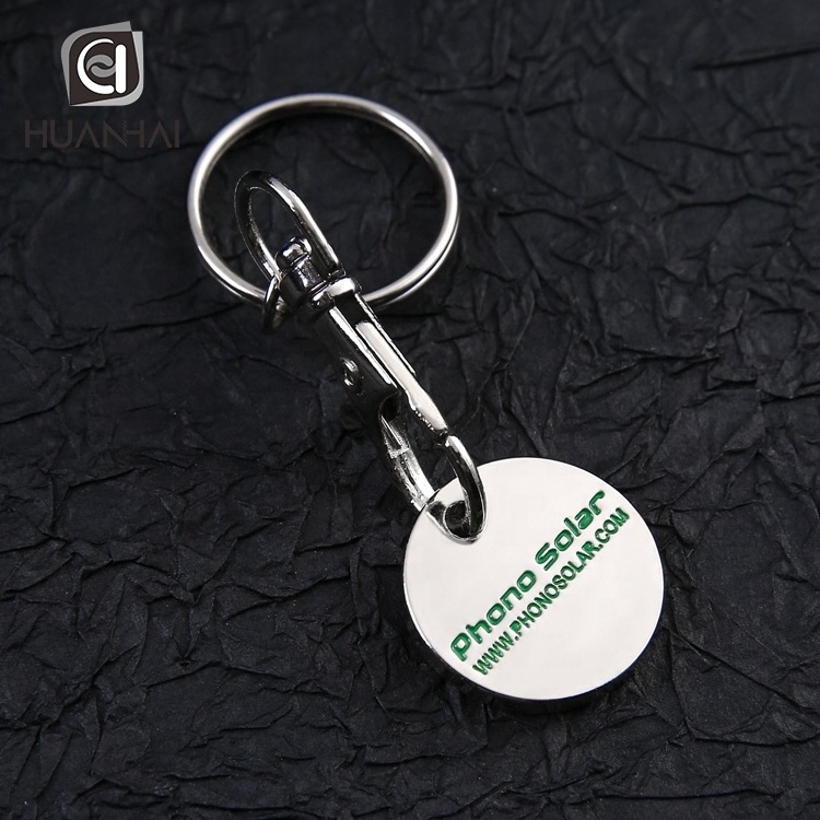 custom nickel plated metal enamel logo shopping cart trolley token coin keychain