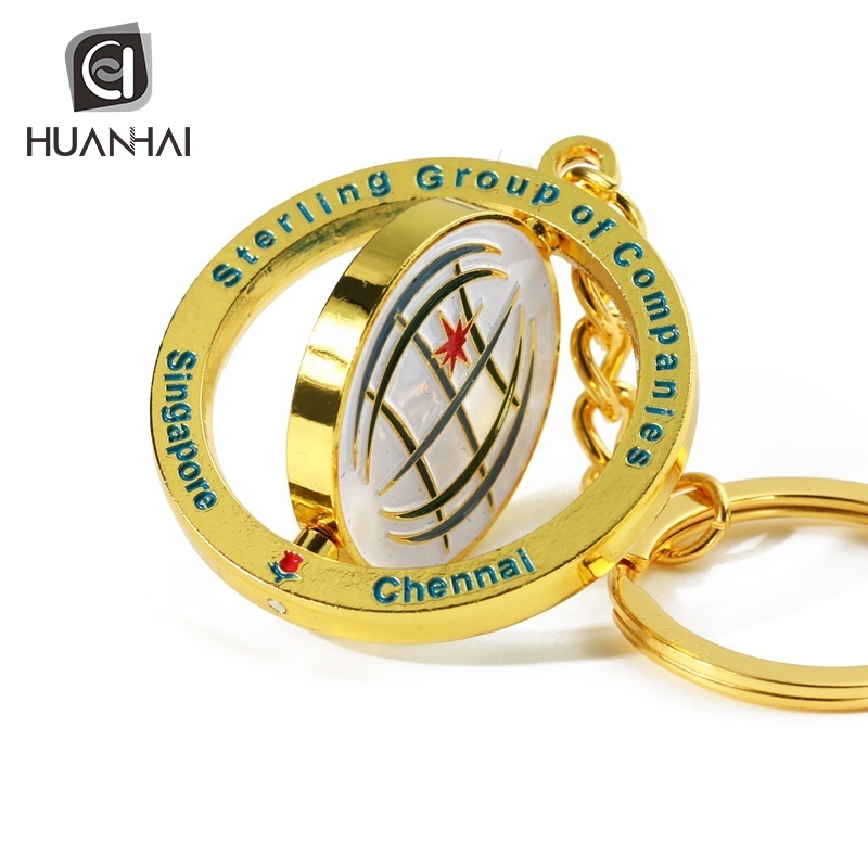 custom gold silver metal soft enamel logo spinning keychains