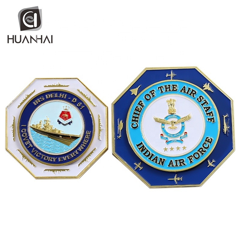 custom gold metal enamel logo octagonal shaped 3D spin commemorative coin manufacturer