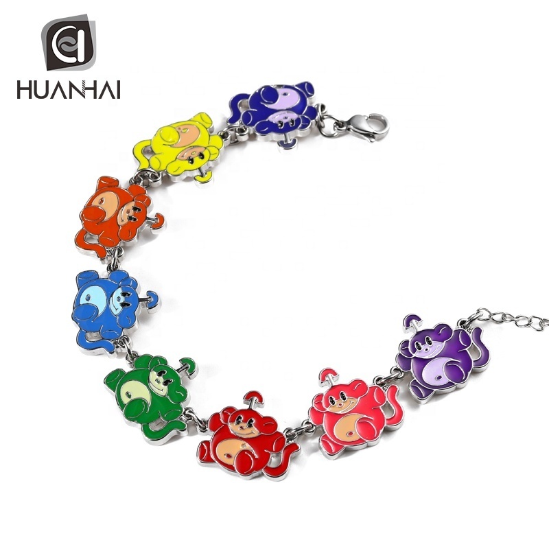 custom color enamel logo silver metal bracelet charm chain metal crafts