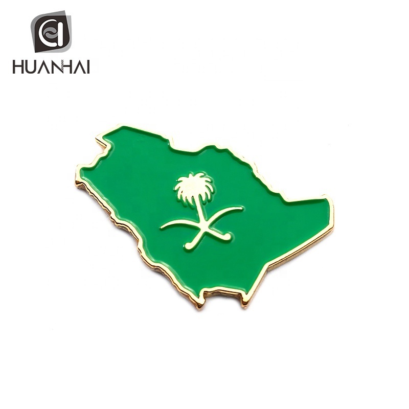 custom map shaped saudi arabia national emblem logo magnetic brooch lapel pin