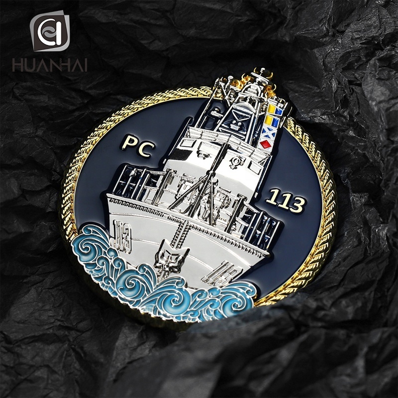 customized enamel 3d logo Spanish aircraft carrier two tone metal coin souvenir