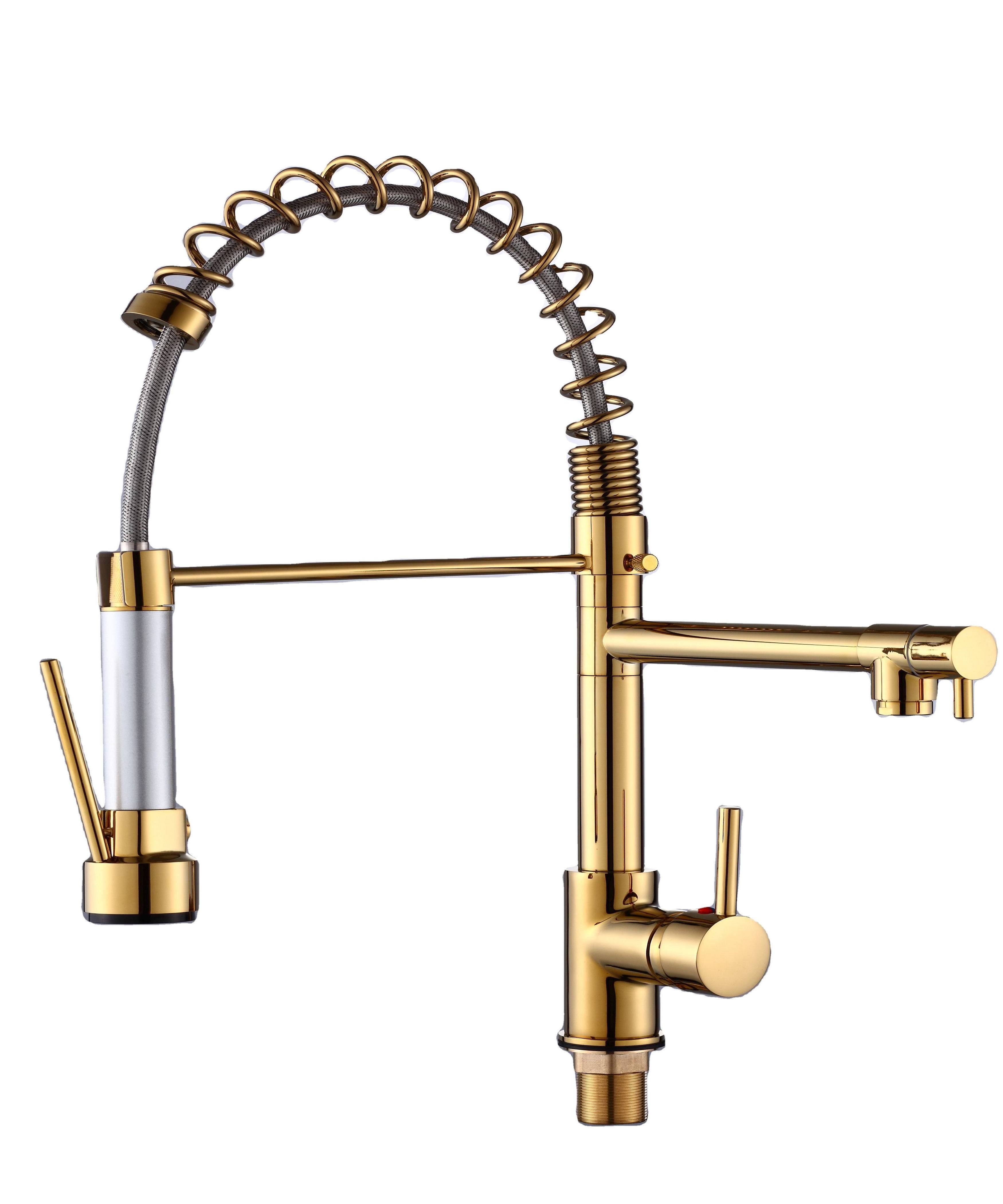 Ama zon Hot Style Brass Pull Out Sprayer Brass Gold Kitchen Faucet Wall Mounted Kitchen Faucet Gold Kitchen Tap Faucet