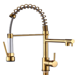 Ama zon Hot Style Brass Pull Out Sprayer Brass Gold Kitchen Faucet Wall Mounted Kitchen Faucet Gold Kitchen Tap Faucet