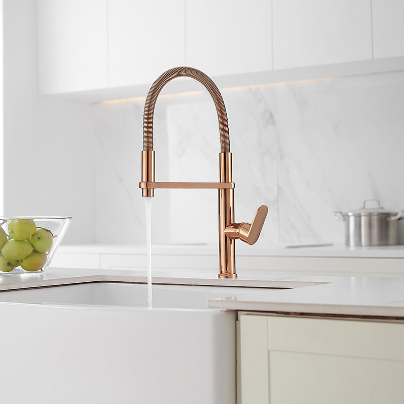 Best New Products Of 2023 Flexible  Rose Gold  Faucets Hot And Cold Water Mixer Tap Kitchen Pull Out Sprayer Faucet