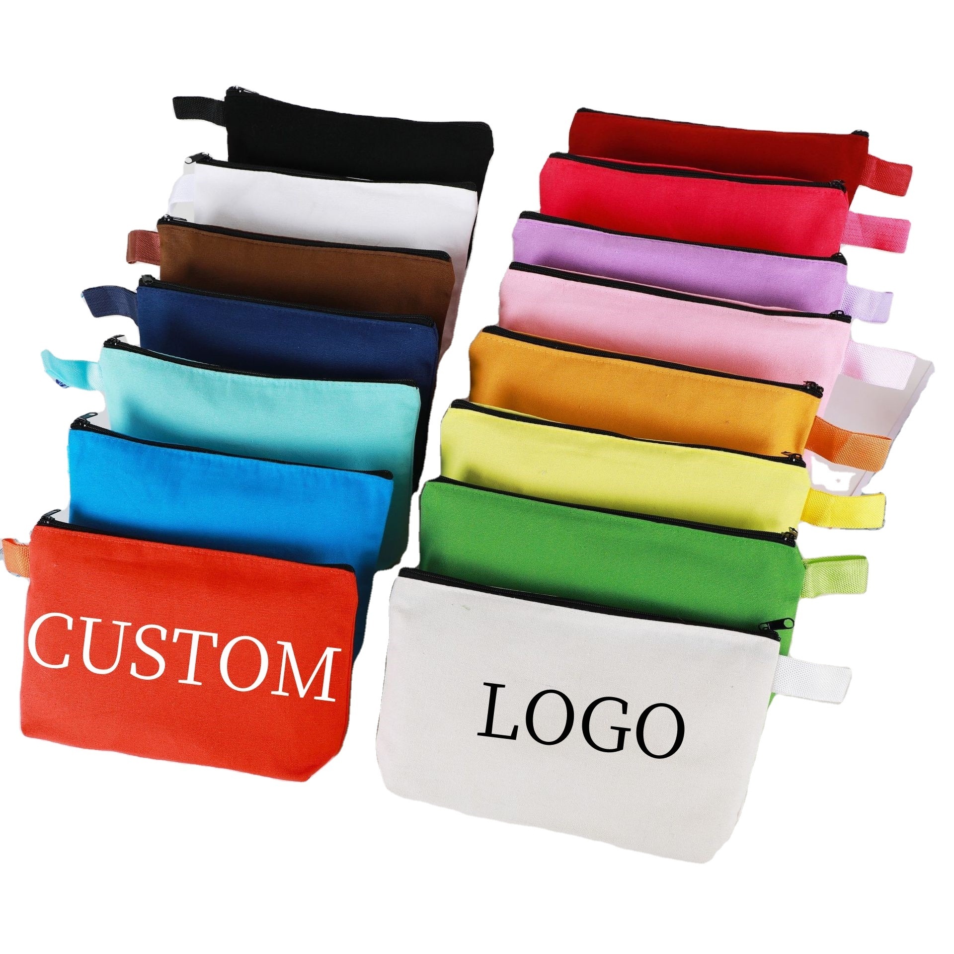 Wholesale Custom Design Logo full color Plain Organizer Gift Pencil Cotton Canvas Toiletry Travel Makeup Cosmetic Bag Pouch